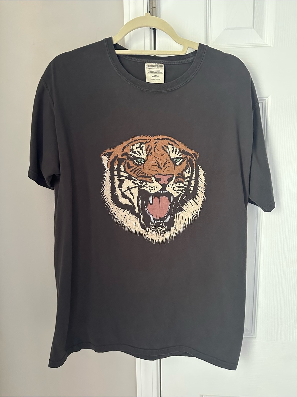 Charcoal Short Sleeve Tee with Roaring Tiger Graphic
